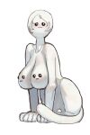  1girl all_fours animal_hands black_eyes breasts closed_mouth creature full_body highres large_breasts looking_at_viewer meme mossacannibalis original short_hair simple_background solo tail tbh_creature_(meme) what white_background white_hair 