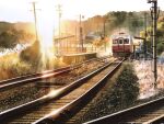  2others building forest highres multiple_others nature original railroad_crossing railroad_tracks sunlight tlctm7h8wdwnthx train_station train_station_platform tree 