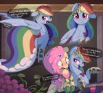  absurd_res beverage blue_body blue_feathers blush clothed clothed_feral clothing duo equid equine feathers female feral fluttershy_(mlp) friendship_is_magic hair hasbro hi_res mammal my_little_pony nookprint pegasus pink_hair rainbow_dash_(mlp) smile wings 