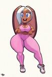  anthro big_breasts breasts buckteeth cleavage clothed clothing hi_res lagomorph leporid mammal rabbit tansau teeth thick_thighs tight_clothing 