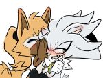  anthro blush buttermoth canid canine canis clothed clothing crossed_arms digital_media_(artwork) duo embarrassed eulipotyphlan female fur hair hedgehog hi_res idw_publishing male male/female mammal sega silver_the_hedgehog simple_background sonic_the_hedgehog_(comics) sonic_the_hedgehog_(idw) sonic_the_hedgehog_(series) tail whisper_the_wolf whispering wolf 