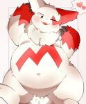  &lt;3 anthro belly blep blush claws fupa fur generation_3_pokemon male moobs navel nintendo one_eye_closed overweight pokemon pokemon_(species) rokacake simple_background solo tongue tongue_out white_background white_body white_fur wink zangoose 