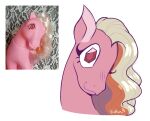  ambiguous_gender blonde_hair equid equine eyelashes feral gem gem_eyes hair hasbro hi_res horse locket_(mlp) mammal mlp_g1 multicolored_hair my_little_pony pink_body pony prick_ears red_eyes sidruni smile snout solo twinkle-eyed 