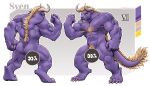  2022 2_horns 5_toes abs absurd_res anthro arm_tattoo artist_name back_mane back_muscles behemoth_(ff) blonde_hair censored character_name claws color_swatch creative_censorship deltoids digitigrade facial_hair fangs feet final_fantasy finger_claws flexing_bicep flexor_carpi front_view fur glowing glowing_eyes goatee hair hi_res horn male muscular muscular_anthro muscular_male muscular_thighs navel nipples nude obliques pecs pubes purple_body purple_fur purple_nipples rear_view roman_numeral solo square_enix sven_(7thbehemoth) tail_mane tattoo teeth timdoodles toe_claws toes triceps yellow_eyes 
