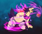  abstract_background all_fours ambiguous_gender anthro belly bodily_fluids bottomwear clothing colored_fire fangs fire fur fur_growth growth hisuian_form hisuian_typhlosion human human_to_anthro mammal mid_transformation nintendo open_mouth pants pokeball pokemon pokemon_(species) purple_fire red_eyes regional_form_(pokemon) saliva shaded slightly_chubby snout solo species_transformation surprised_expression sweat tan_body tan_fur teeth tongue tongue_out torn_bottomwear torn_clothing torn_pants toshabi transformation 