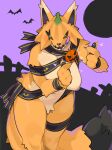  anthro areola big_breasts breasts canid canine canis female food fruit fur halloween hi_res holidays kame_3 mammal plant pumpkin simple_background smile solo tongue 