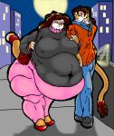  accessory anthro big_breasts bottomwear breasts brown_hair building clothing danellz digital_media_(artwork) duo eyes_closed felid female footwear fur furgonomics hair huge_thighs jacket jewelry kathy_(danellz) leonel_(danellz) lion male mammal moon multicolored_body multicolored_fur navel_outline night obese obese_anthro obese_female overweight overweight_anthro overweight_female pantherine pants purse ring road shirt shoes sidewalk sweater tail tail_accessory tail_jewelry tail_ring thick_thighs topwear two_tone_body two_tone_fur 
