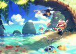  1girl bandana_waddle_dee beach blue_sky closed_eyes cloud coner floaty_the_cell_core_(kirby) glunk_(kirby) ice_cream_cone kirby kirby_(series) nantan_chu_0 ocean palm_tree pink_hair propeller sky susie_(kirby) tree walf 