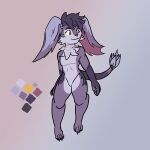  2023 anthro digital_media_(artwork) fur grid_(character) hobkin lagomorph male mammal purple_body purple_fur reference_image simple_background solo teagandraws 