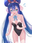 1girl animal_ears bare_arms bare_legs bare_shoulders blue_eyes commentary_request embarrassed fake_animal_ears highres long_hair looking_at_viewer low_twintails open_mouth otomachi_una playboy_bunny purple_hair solo tachibana_shiori_(suica_112) twintails very_long_hair vocaloid 