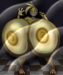  against_surface animatronic anthro areola avian beakless bedroom_eyes big_breasts bird black_sclera blues64 blush blush_stickers breast_squish breasts breasts_on_glass brown_areola brown_nipples chicken female five_nights_at_freddy&#039;s five_nights_at_freddy&#039;s_2 galliform gallus_(genus) hand_on_glass hi_res huge_breasts hyper hyper_breasts looking_at_viewer machine marauder6272 narrowed_eyes nipples non-mammal_breasts nude on_glass phasianid robot scottgames seductive smile solo squish toy_chica_(fnaf) white_eyes yellow_body 