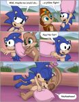  absurd_res anthro archie_comics bunnie_rabbot erection eulipotyphlan female genitals ground_squirrel group hedgehog hi_res lagomorph laugh leporid male male/female mammal nipples omatic penis pillow pillow_fight pussy rabbit rodent sally_acorn sciurid sega sonic_the_hedgehog sonic_the_hedgehog_(archie) sonic_the_hedgehog_(comics) sonic_the_hedgehog_(series) tiara_only trio whoreomatic young 