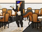  absurd_res anthro canid canine clothed clothing cross digital_media_(artwork) hi_res looking_at_viewer male mammal marvelous_managerie restaurant solo solo_focus waiter_tray 