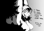  2023 american_opossum anthro bethesda_softworks black_and_white breasts dialogue duo english_text eyewear fallout female glasses gradient_background hi_res hladilnik mammal marsupial marylin_(hladilnik) monochrome nipples seductive silhouette simple_background text virginia_opossum 