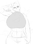 abs absurd_res anthro biceps big_breasts blazer514 bodily_fluids bottomwear breasts clothed clothing digital_media_(artwork) domestic_cat felid feline felis female fur hair hi_res looking_at_viewer mae_borowski mammal muscular muscular_anthro muscular_female night_in_the_woods simple_background sweat thick_thighs topwear 
