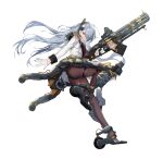 1girl armored_legwear artery_gear artery_gear:_fusion artist_request black_pantyhose breasts gloves grey_eyes grey_hair gun hair_over_one_eye hearin_(artery_gear) highres holding holding_gun holding_weapon long_hair long_sleeves medium_breasts microphone official_art pantyhose rigging roller_skates shirt skates third-party_source transparent_background weapon white_gloves white_shirt 