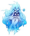  1girl absurdly_long_hair aqua_hair bare_legs black_panties blue_eyes dungeon_spirit_(terraria) fiery_hair ghost ghost_girl hair_between_eyes highres knees_together_feet_apart long_hair lowleg lowleg_panties no_feet nyong_nyong panties reference_inset simple_background terraria thigh_gap underwear very_long_hair white_background 