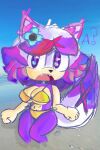  anthro big_breasts breasts choker clothing dipstick_tail eyelashes fan_character female fur hi_res jewelry looking_at_viewer markings mawstrife navel necklace nipple_outline open_mouth purple_body purple_eyes purple_fur sega solo sonic_the_hedgehog_(series) swimwear tail tail_markings tan_body tan_fur thick_thighs white_body white_fur wide_hips yellow_clothing yellow_swimwear 