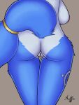  accessory anthro big_breasts big_butt blue_body blue_fur bodily_fluids breasts butt canid canine female fox foxy_concept fur furgonomics genital_fluids genitals hi_res krystal mammal nintendo nude pussy pussy_juice rear_view simple_background solo star_fox tail tail_accessory thick_thighs white_body white_fur 
