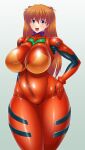  1girl blue_eyes bodysuit breasts hand_on_own_hip highres large_breasts long_hair looking_at_viewer neon_genesis_evangelion open_mouth orange_hair plugsuit skin_tight smile solo souryuu_asuka_langley yamagakitaze 