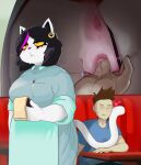  2023 alternate_version_at_source anthro anus big_breasts black_hair blush breasts catti_(deltarune) clothed clothing deltarune domestic_cat duo english_text felid feline felis female fingering fur genitals hair hi_res human human_on_anthro interspecies male male/female mammal mdthetest pussy sex stealth_sex text undertale_(series) vaginal vaginal_fingering white_body white_fur 