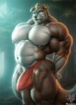  2023 abs anthro areola balls_outline barazoku bear beard biceps big_bulge big_muscles brown_body brown_fur brown_hair bulge canid canine canis clothed clothing detailed_bulge digital_media_(artwork) domestic_dog eyebrows facial_hair fur genital_outline hair hi_res husky hybrid jugg4 koge_(kogenta_blackfang) licking licking_lips male mammal muscular muscular_anthro muscular_male muscular_thighs navel nipples nordic_sled_dog open_mouth open_smile pecs penis_outline pinup pose pubes quads smile solo spitz teeth thick_thighs thong thong_only tongue tongue_out topless underwear underwear_only vein veiny_muscles whiskers white_body white_fur 