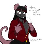  anthro breasts clothing dahlia_(phantomhugz) female hi_res mammal murid murine rat rodent shortfuze showing_chest small_breasts solo 