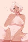  bodysuit breasts candy cleft_of_venus dark_skin egg_vibrator food gundam gundam_suisei_no_majo highres huge_breasts large_breasts lollipop looking_at_viewer open_mouth partially_visible_vulva presenting pussy_juice pussy_juice_drip_through_clothes rover_(rover_png) saliva saliva_trail secelia_dote seductive_smile sex_toy sitting smile speech_bubble spread_legs sweat thick_thighs thighhighs thighs tongue vibrator white_hair white_thighhighs wide_hips 