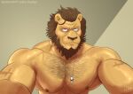  anthro beastars biceps body_hair brown_hair chest_hair dolph_(beastars) felid feline hair jabuhusky jewelry lion looking_at_viewer male mammal muscular muscular_anthro muscular_male necklace neckwear pantherine pecs scar scar_on_arms scar_on_face shirtless shirtless_anthro shirtless_male solo tooth_necklace yellow_body 