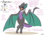  anthro blush bodily_fluids cherise_(skoon) dialogue exhibitionism fan_character flaccid foreskin generation_6_pokemon genital_fluids genitals girly hi_res male nintendo noivern nude penis pokemon pokemon_(species) pokemorph precum shy skoon solo wings 