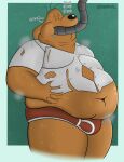  anthro bodily_fluids bulge clothed clothing feeding hi_res male obese overweight partially_clothed sam_and_max samuel_dog sebboh solo sweat sweat_stain underwear 