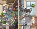  anthro baking canid canine canis clothed clothing cooking couple curlyshep detailed_background digital_media_(artwork) dinner_date domestic_dog duo egg food german_shepherd hair herding_dog hi_res husky leon_barbarosa long_distance lou_(thewolf) male male/male mammal mixed_breed nordic_sled_dog pastoral_dog romantic shepsky smile spitz wolf 