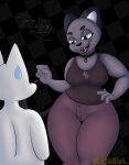  absurd_res anon anthro beat_banger breasts bunfan_games cathy_smith clothed clothing collar dialogue domestic_cat duo felid feline felis female green_eyes grey_body hi_res humanoid justahoot looking_at_another male male/female mammal medium_breasts simple_background thick_thighs wide_hips 