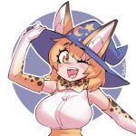 animal_humanoid big_breasts blonde_hair blush blush_lines borvar breasts clothing fangs felid felid_humanoid feline feline_humanoid female hair hat headgear headwear hi_res humanoid kemono_friends looking_at_viewer mammal mammal_humanoid one_eye_closed open_mouth serval-chan serval_humanoid signature smile solo teeth text wink witch_hat yellow_eyes 