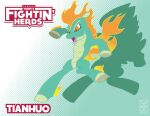  2016 absurd_res asian_mythology character_name chinese_mythology digital_media_(artwork) east_asian_mythology female feral fire flaming_hair flaming_tail flaming_wings flat_colors green_body green_hooves green_scales hi_res hooves inspectornills kick logo longma mythology open_mouth orange_eyes pose pseudo_hair pupils scales silhouette slit_pupils solo tail them&#039;s_fightin&#039;_herds tianhuo_(tfh) wings 