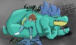  big_tail digestion duo feral feraligatr forced fuzgatr generation_2_pokemon hi_res human male male/male mammal nintendo overweight phone pokemon pokemon_(species) size_difference tail vore 