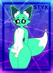  absurd_res anthro blue_penis canid canine cheek_tuft cordicedraw facial_tuft fluffy fox genitals ghost girly green_body hi_res inner_ear_fluff male mammal neck_tuft penis shy spirit thick_thighs tuft 