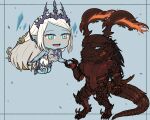  absurd_res anthro black_body blue_eyes chibi clothing crown demon duo elemental_creature female final_fantasy final_fantasy_xvi fire fire_creature flame_markings flaming_hair flaming_mane hair hand_holding headgear hi_res horn humanoid ice ice_creature ifrit_(final_fantasy) male male/female markings mineral_fauna nude pseudo_hair pseudo_mane shiva_(final_fantasy_xvi) simple_background spikes square_enix tail unknown_artist 