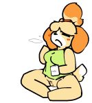  animal_crossing anthro bell canid canine catjam_(artist) coffee_mug female genitals isabelle_(animal_crossing) mammal nintendo open_mouth pussy sketch solo yawn yawning_position 