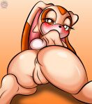  1:1 aged_up anthro anus ass_up breasts brown_eyes brush brushing butt butt_focus clothing cream_the_rabbit doggystyle feet female from_behind_position fur genitals half-closed_eyes hi_res lagomorph legwear leporid looking_at_viewer looking_pleasured mammal narrowed_eyes pussy rabbit rabbit_ears rear_view scut_tail sega sex short_tail sirjzau soles solo sonic_the_hedgehog_(series) tail tan_body tan_fur thick_thighs wide_hips 
