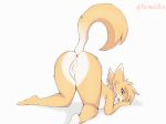  anthro anus butt canid canine digital_media_(artwork) erection female fox fur genitals hair hemelarix humanoid looking_at_viewer mammal nipples nude open_mouth pussy simple_background smile solo tail 