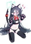  &lt;key&gt;_(blue_archive) 1girl 525_woiwo absurdly_long_hair absurdres animal_ears animal_hands black_bra black_gloves black_hair black_panties black_thighhighs blue_archive bra cat_cutout cat_ears cat_paws cat_tail clothing_cutout fake_animal_ears flat_chest gloves green_halo halo highres long_hair navel open_mouth panties paw_gloves red_eyes simple_background solo tail thighhighs underwear very_long_hair white_background 
