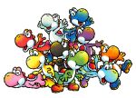  absurdres blue_footwear boots brown_footwear crossed_arms highres lying mario_(series) official_alternate_color official_art on_stomach open_mouth purple_footwear simple_background standing white_background yellow_footwear yoshi yoshi&#039;s_island_ds 