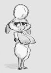  areola big_areola big_breasts bluedouble bovid breasts caprine dawn_bellwether disney female freckles freckles_on_breasts fur hi_res hooves jewelry mammal monochrome necklace nipples sheep solo unimpressed wool_(fur) zootopia 