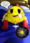  2d_(artwork) absurd_res babyaren bandai_namco bed blush bodily_fluids body_blush boots clothing cuckold cum cum_drip cum_in_pussy cum_inside cum_on_bed dripping female footwear furniture genital_fluids gloves handwear hi_res impregnation ms._pac-man not_furry pac-man_(series) pac-person pussy_blush solo solo_focus sperm_cell toony_eyes x-ray_vision yellow_body yellow_skin 
