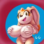  2023 aged_up big_breasts blue_background breast_squish breasts brown_eyes clothing cream_the_rabbit featureless_crotch female generalgodzilla gloves hand_on_breast handwear hi_res huge_breasts lagomorph leporid lineless looking_at_viewer mammal mobian_rabbit nude open_mouth pink_tongue rabbit red_background sega shaded short_stack simple_background smile solo sonic_the_hedgehog_(series) squish tan_body tan_ears teeth thick_thighs tongue white_breasts white_clothing white_gloves white_handwear 