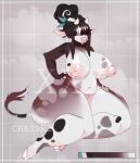  abstract_background anthro big_breasts big_butt big_nipples black_body black_fur black_hair bovid bovine breasts butt cattle chatski ears_back ears_down fat_belly female fur fur_markings hair hand_on_butt hand_on_hip hand_tuft hi_res hooves horn huge_breasts huge_butt huge_nipples inner_boob kneeling knees_together mammal markings navel nipples overweight pivoted_ears portrait simple_background sitting solo tail tail_tuft thick_thighs tuft white_background white_body white_fur wide_hips 