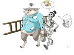  anthro bone bottomless bucket canid canine clothed clothing container duo harry_the_werewolf hat headgear headwear hi_res ladder male mammal moobs obese overweight paint scary_godmother shirt shirt_only skeleton speech_bubble spiritfoxzilla top_hat topwear topwear_only walking were werecanid werecanine werewolf 