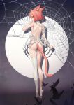  1girl absurdres animal_ears animal_feet ass back bandaged_neck bandages blonde_hair blush breasts bug butterfly cat_ears cat_girl cat_tail from_behind highres lingxia looking_back multicolored_hair original pink_hair red_eyes short_hair silk single_thighhigh small_breasts solo spider_web streaked_hair tail thighhighs toeless_legwear white_thighhighs 