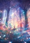  1girl blue_theme colorful highres light_particles magic original sakimori_(hououbds) scenery solo tree wind 